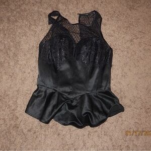 Guess Black Lace Peplum Top XS Glam Coquette Vintage Glam